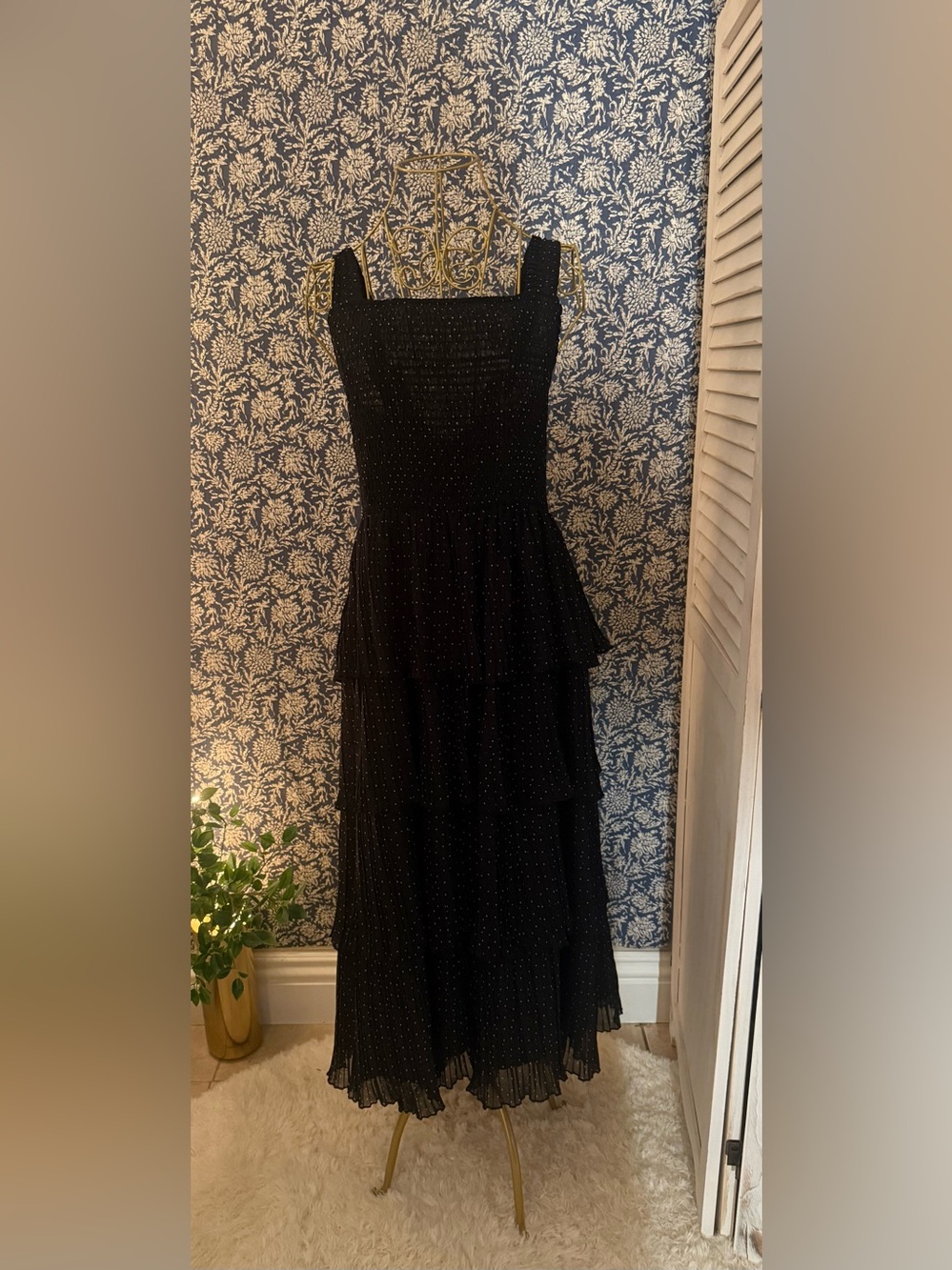 On 34th Black Polka Dot Tiered Midi Dress – Size L
